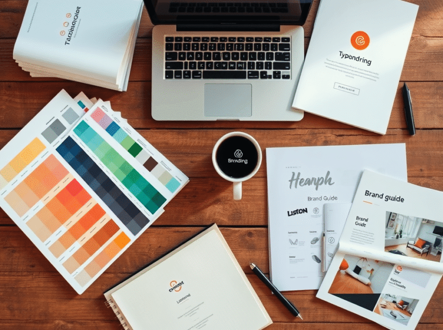 Essential Branding Tips for Small Businesses 1 create a flat lay top down high resolution image showing branding tools in 2
