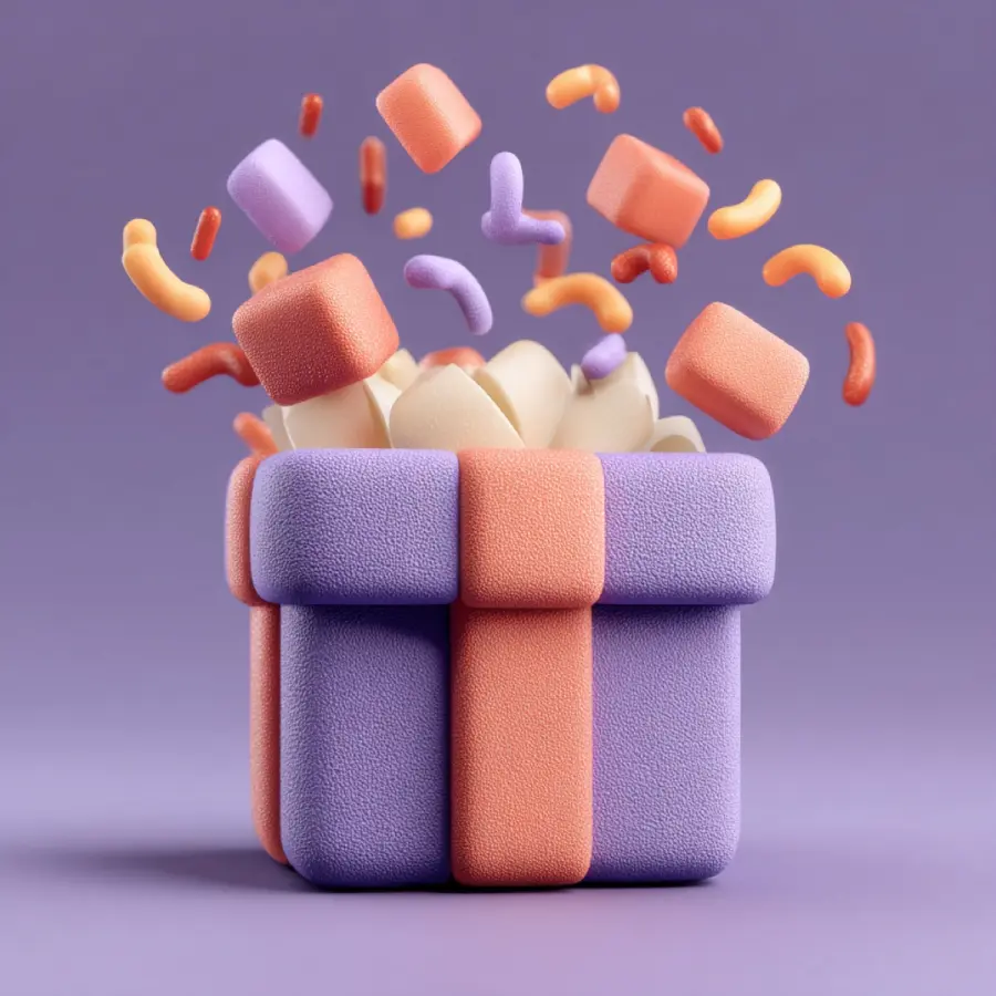 A gift box bursting with confetti