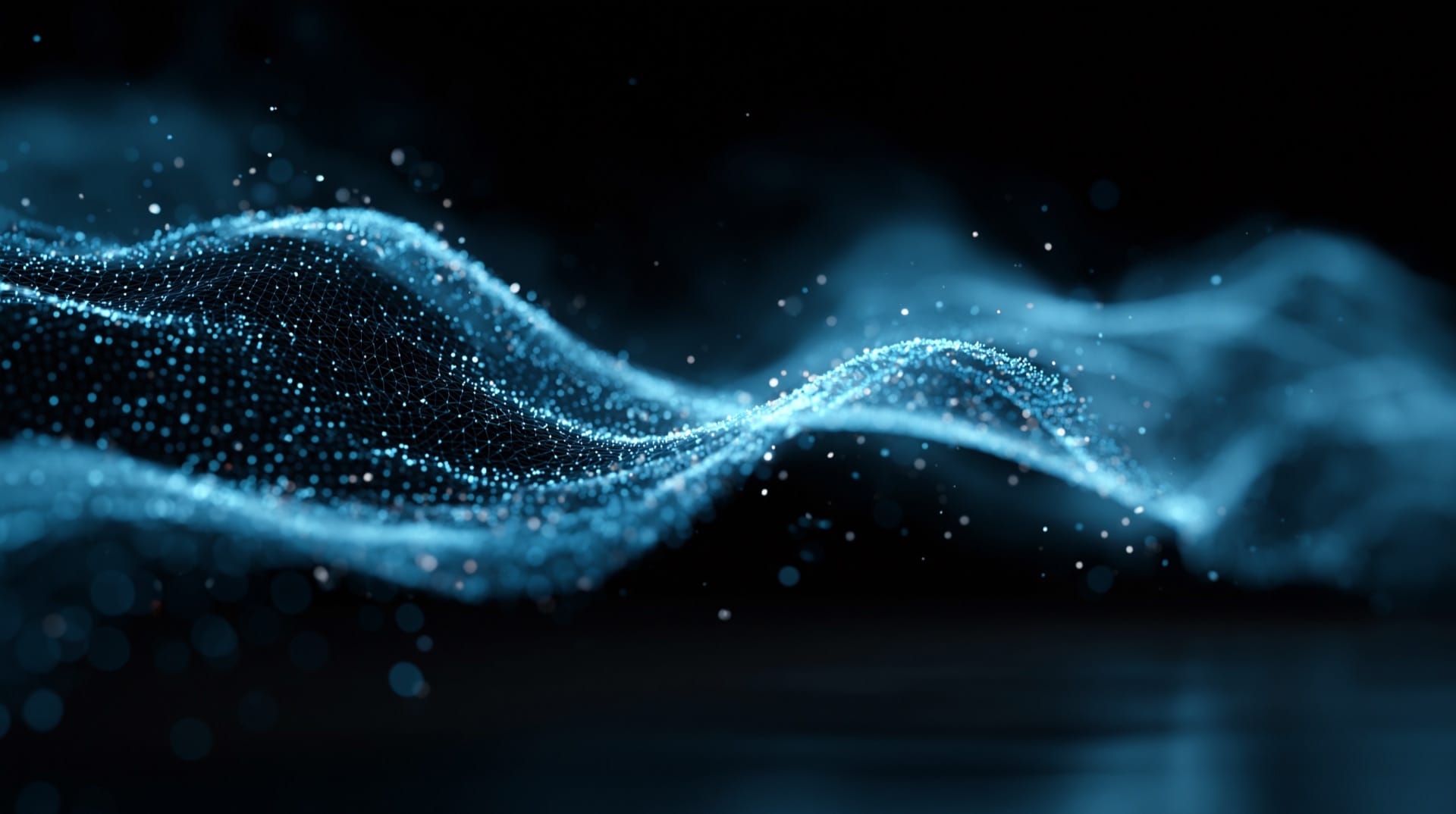 Abstract dark blue digital particle wave on a black background